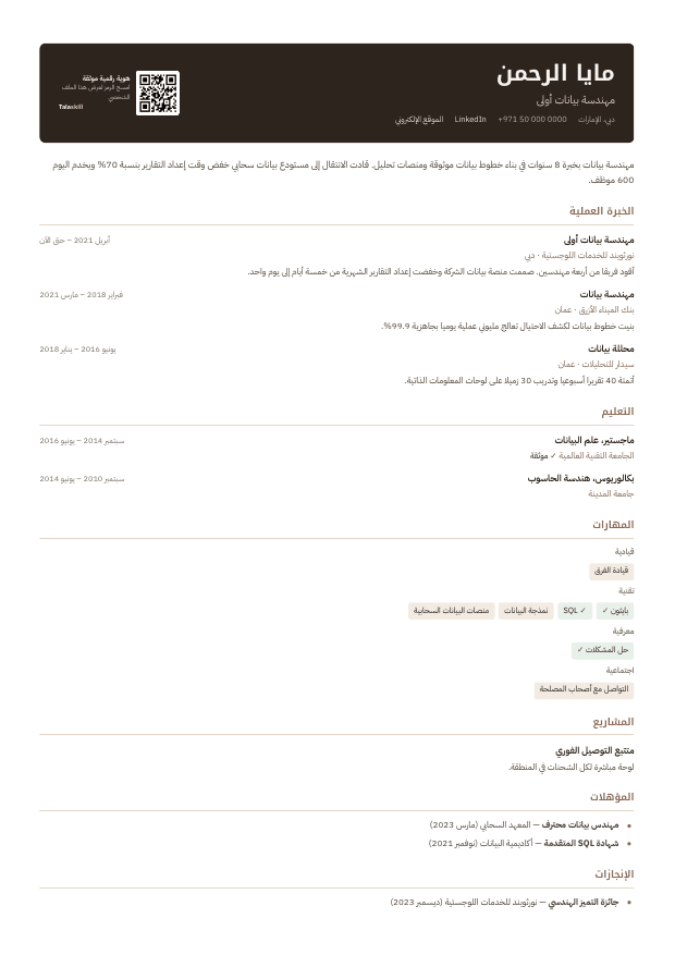 معاينة قالب السيرة الذاتية احترافي
