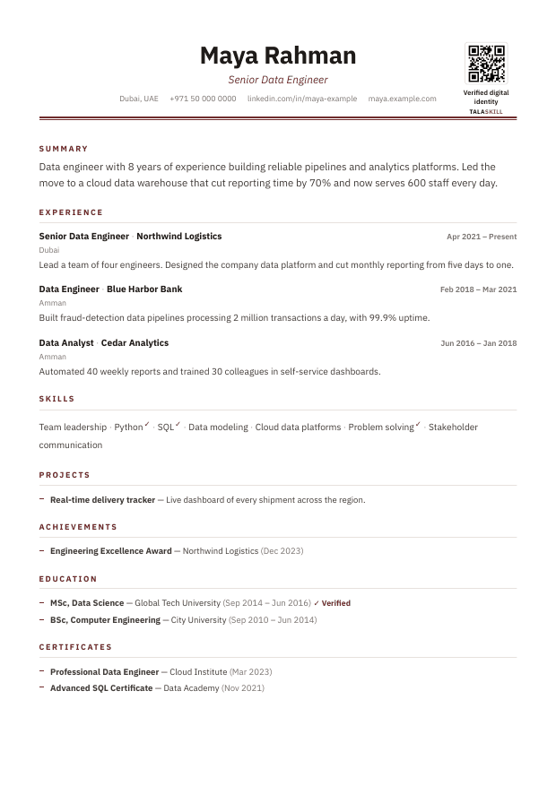 Preview of the Executive CV template