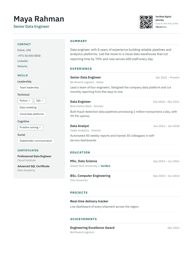 Preview of the Modern Sidebar CV template