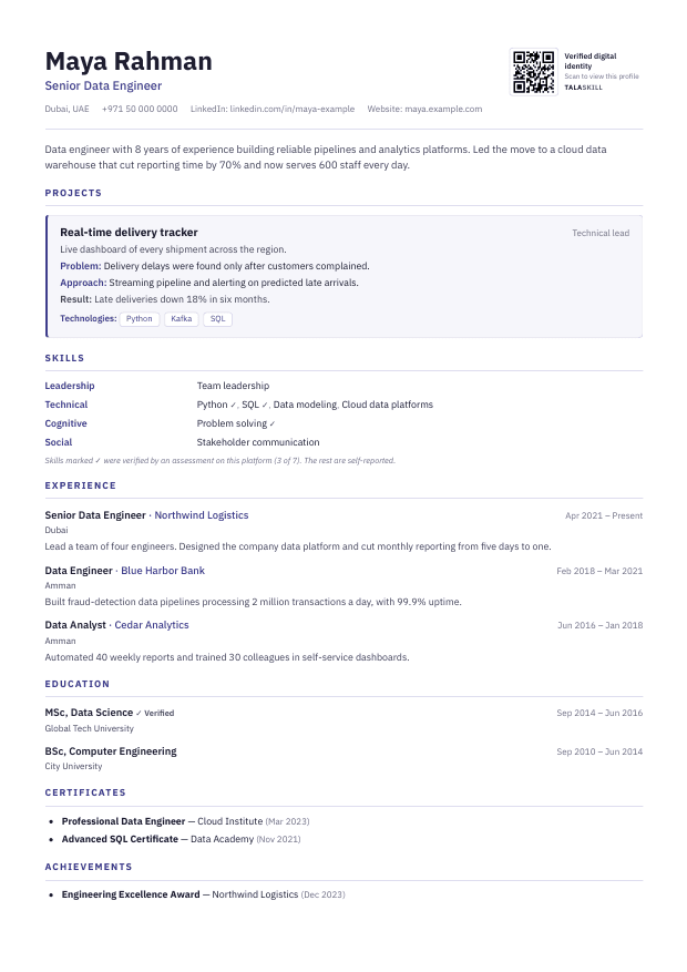 Preview of the Project-Based CV template