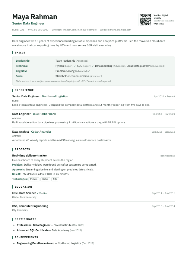 Preview of the Tech / Engineering CV template